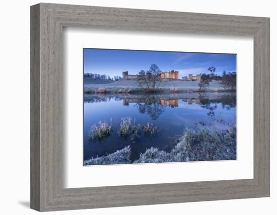 Alnwick Castle Reflected in the River Aln on a Frosty Winter Morning, Northumberland, England-Adam Burton-Framed Photographic Print