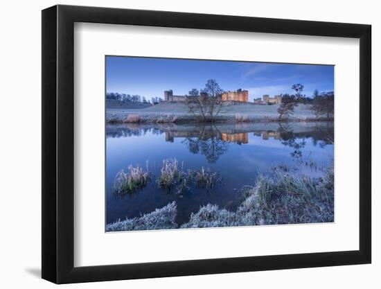 Alnwick Castle Reflected in the River Aln on a Frosty Winter Morning, Northumberland, England-Adam Burton-Framed Photographic Print