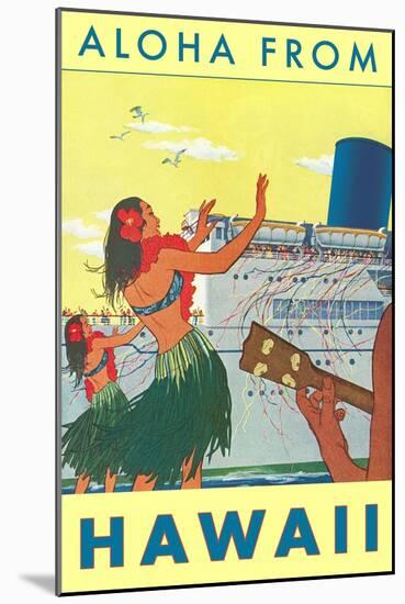 Aloha from Hawaii, Hawaiian Girls Greeting Cruise Ship-null-Mounted Art Print