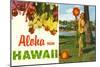 Aloha from Hawaii, Hula Girl and Flowers-null-Mounted Art Print