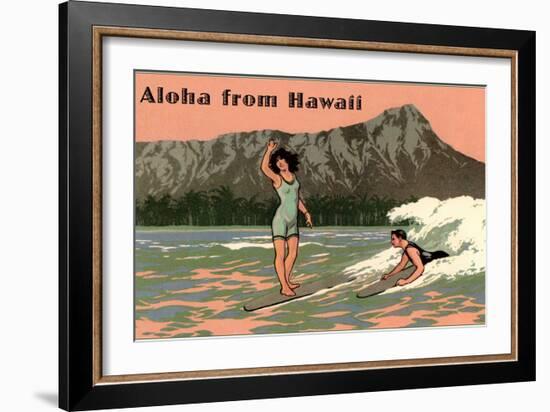 Aloha from Hawaii, Old Fashioned Surfers-null-Framed Art Print