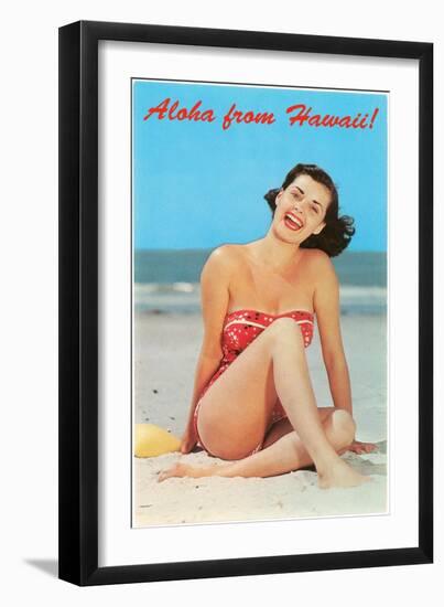 Aloha from Hawaii, Woman on Beach-null-Framed Art Print