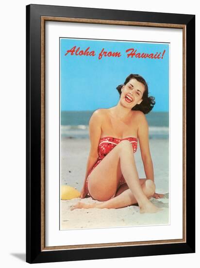 Aloha from Hawaii, Woman on Beach-null-Framed Art Print