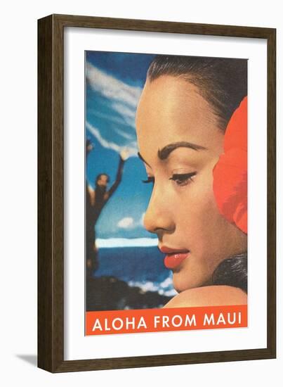 Aloha from Maui, Hawaiian Woman with Hibiscus Blossom-null-Framed Art Print