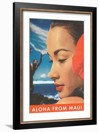 Aloha from Maui, Hawaiian Woman with Hibiscus Blossom-null-Framed Art Print