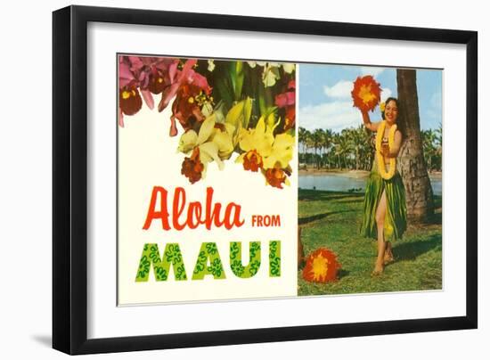 Aloha from Maui, Hula Girl and Flowers-null-Framed Art Print
