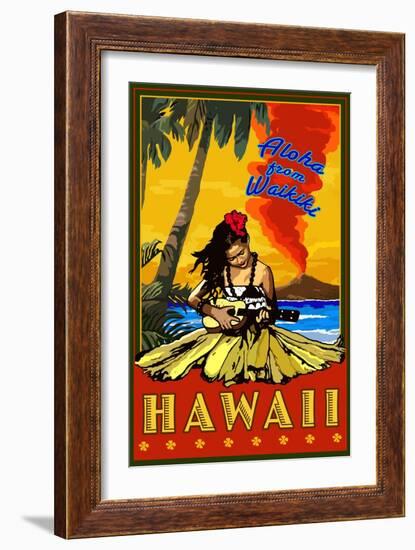 Aloha from Waikiki, Hawaii-Lantern Press-Framed Art Print