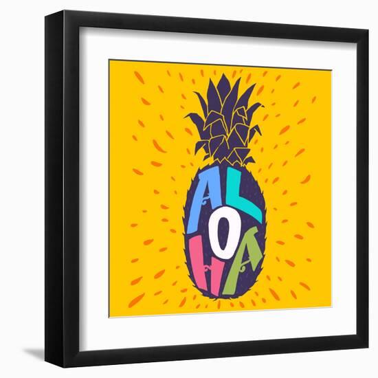 Aloha Hand Lettering in a Pineapple Silhouette. Fun Summer Typography Illustration Can Be Used As-TashaNatasha-Framed Art Print