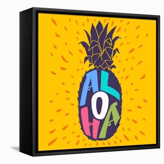 Aloha Hand Lettering in a Pineapple Silhouette. Fun Summer Typography Illustration Can Be Used As-TashaNatasha-Framed Stretched Canvas