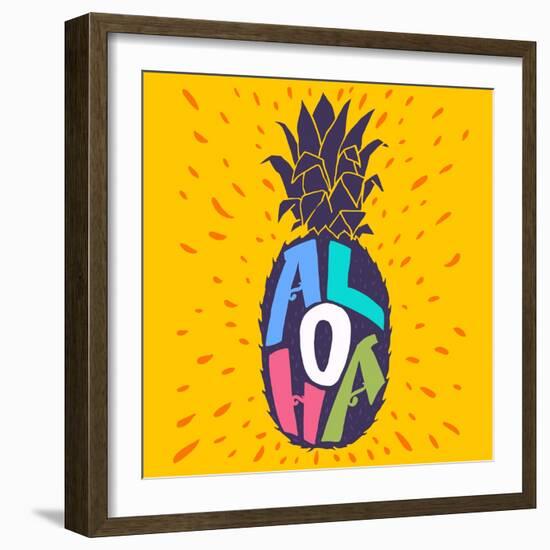 Aloha Hand Lettering in a Pineapple Silhouette. Fun Summer Typography Illustration Can Be Used As-TashaNatasha-Framed Art Print