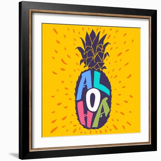 Aloha Hand Lettering in a Pineapple Silhouette. Fun Summer Typography Illustration Can Be Used As-TashaNatasha-Framed Art Print