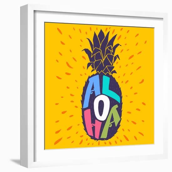 Aloha Hand Lettering in a Pineapple Silhouette. Fun Summer Typography Illustration Can Be Used As-TashaNatasha-Framed Art Print