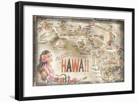 Aloha Hawaii-Vintage Vacation-Framed Art Print
