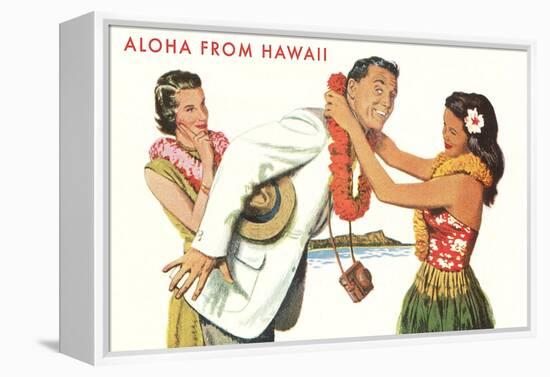 Aloha, Man Getting Lei, Hawaii-null-Framed Stretched Canvas