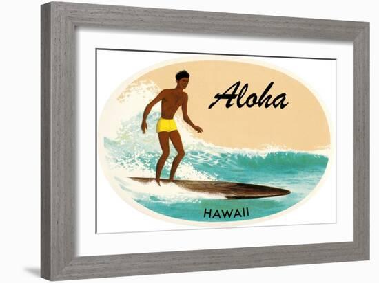 Aloha, Native Surfer-null-Framed Art Print