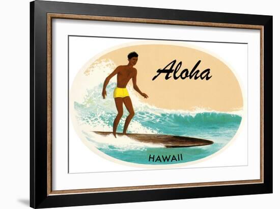 Aloha, Native Surfer-null-Framed Art Print