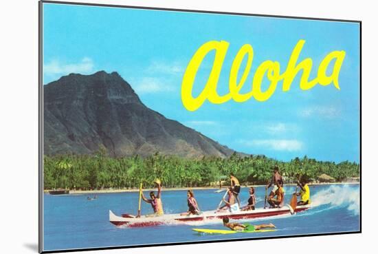 Aloha, Riding Outrigger, Hawaii-null-Mounted Art Print