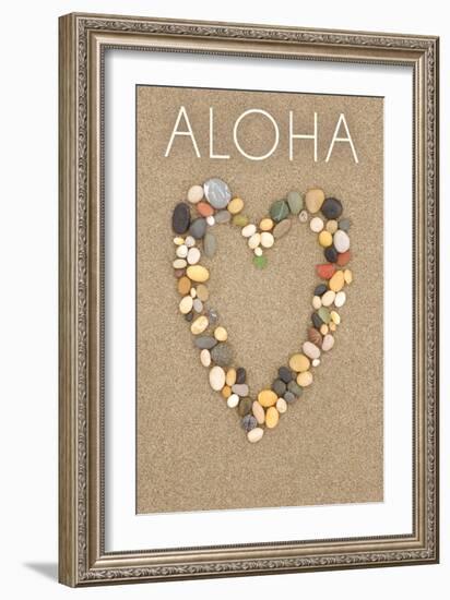 Aloha - Stone Heart on Sand-Lantern Press-Framed Art Print