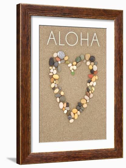 Aloha - Stone Heart on Sand-Lantern Press-Framed Art Print