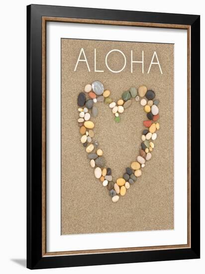 Aloha - Stone Heart on Sand-Lantern Press-Framed Art Print