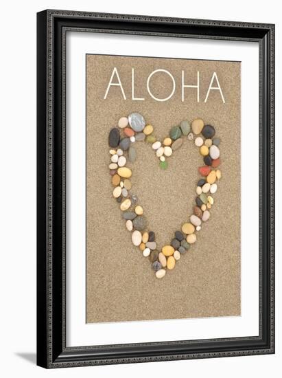 Aloha - Stone Heart on Sand-Lantern Press-Framed Art Print