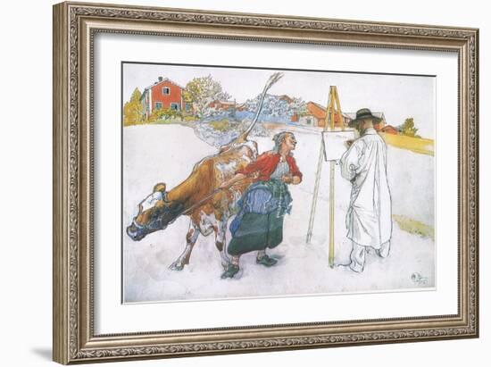 Along Came Joanna Leading Blomma the Cow-Carl Larsson-Framed Giclee Print