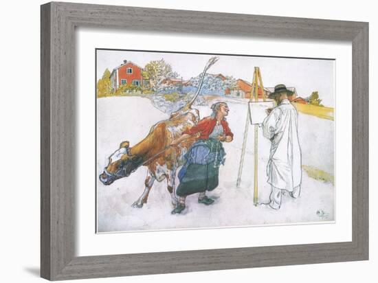 Along Came Joanna Leading Blomma the Cow-Carl Larsson-Framed Giclee Print