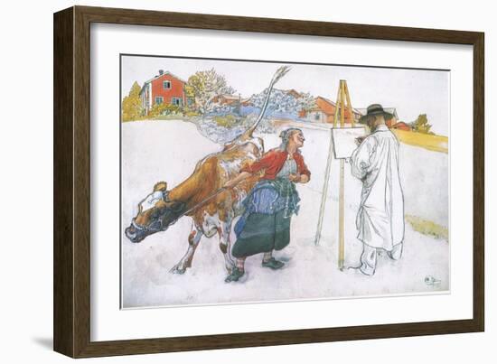 Along Came Joanna Leading Blomma the Cow-Carl Larsson-Framed Giclee Print