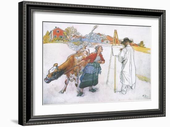 Along Came Joanna Leading Blomma the Cow-Carl Larsson-Framed Giclee Print