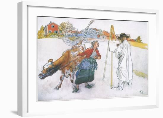 Along Came Joanna Leading Blomma the Cow-Carl Larsson-Framed Giclee Print