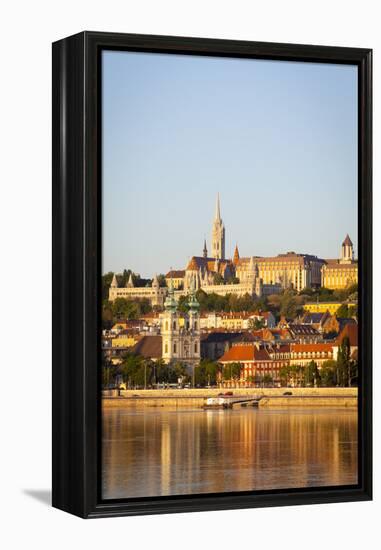 Along Danube River Towards Buda Hill and the Martyas Church Illuminated at Sunrise, Budapest-Doug Pearson-Framed Premier Image Canvas