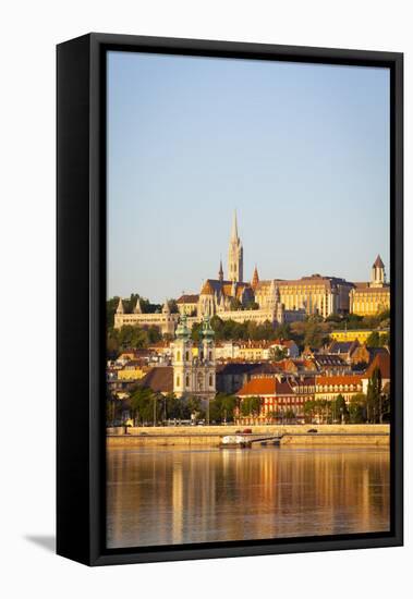 Along Danube River Towards Buda Hill and the Martyas Church Illuminated at Sunrise, Budapest-Doug Pearson-Framed Premier Image Canvas