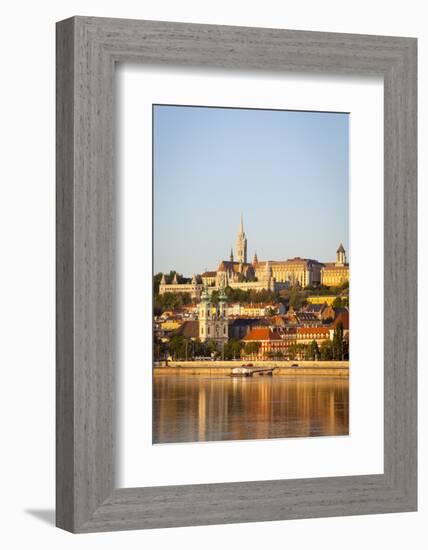 Along Danube River Towards Buda Hill and the Martyas Church Illuminated at Sunrise, Budapest-Doug Pearson-Framed Photographic Print