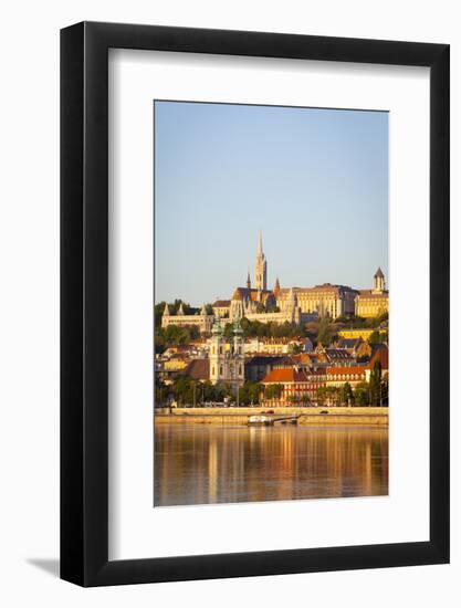 Along Danube River Towards Buda Hill and the Martyas Church Illuminated at Sunrise, Budapest-Doug Pearson-Framed Photographic Print