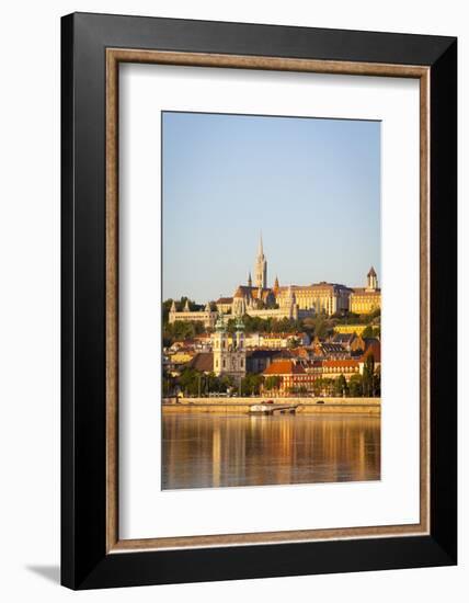 Along Danube River Towards Buda Hill and the Martyas Church Illuminated at Sunrise, Budapest-Doug Pearson-Framed Photographic Print