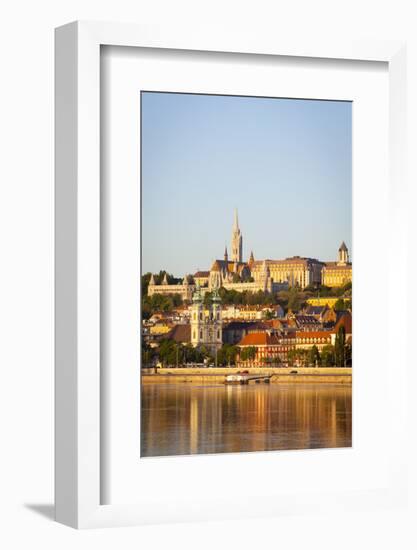 Along Danube River Towards Buda Hill and the Martyas Church Illuminated at Sunrise, Budapest-Doug Pearson-Framed Photographic Print