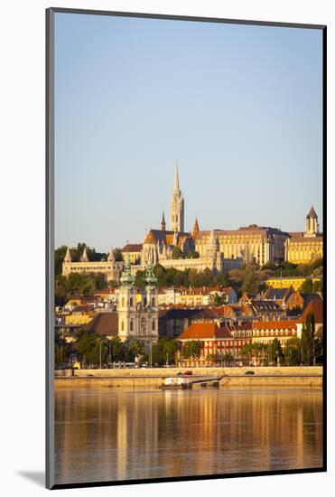 Along Danube River Towards Buda Hill and the Martyas Church Illuminated at Sunrise, Budapest-Doug Pearson-Mounted Photographic Print