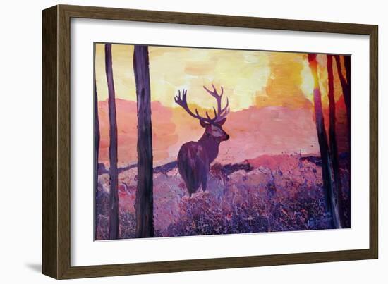 Alpenchalet Country Style Series The Deer at Dusk-Markus Bleichner-Framed Art Print