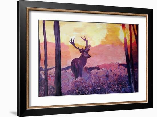 Alpenchalet Country Style Series The Deer at Dusk-Markus Bleichner-Framed Art Print