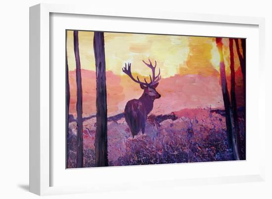 Alpenchalet Country Style Series The Deer at Dusk-Markus Bleichner-Framed Art Print
