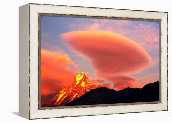 Alpenglow at sunset on Machapuchare, Nepelese Himalayas-Ashley Cooper-Framed Premier Image Canvas