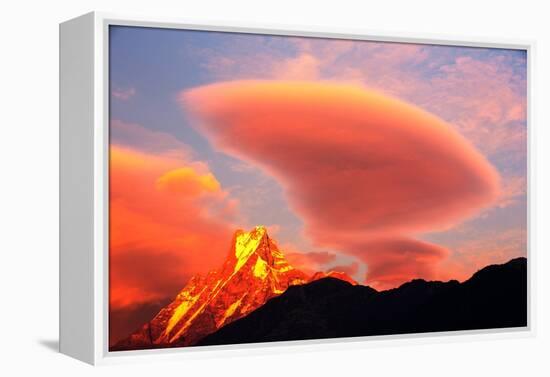 Alpenglow at sunset on Machapuchare, Nepelese Himalayas-Ashley Cooper-Framed Premier Image Canvas