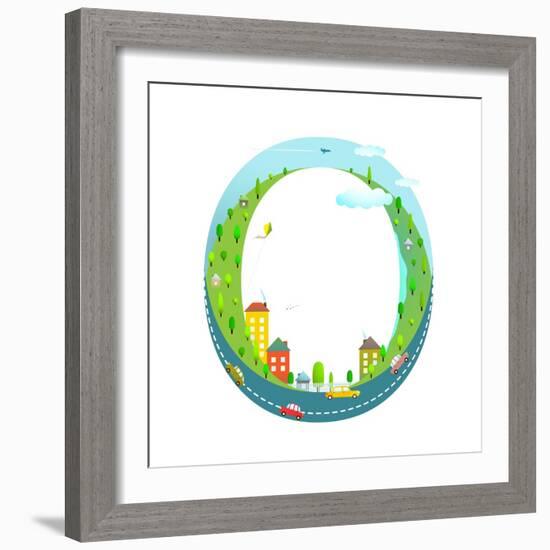 Alphabet Letter O Cartoon Flat Style for Kids. Fun Alphabet Letter for Children Boys and Girls With-Popmarleo-Framed Premium Giclee Print