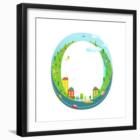 Alphabet Letter O Cartoon Flat Style for Kids. Fun Alphabet Letter for Children Boys and Girls With-Popmarleo-Framed Premium Giclee Print