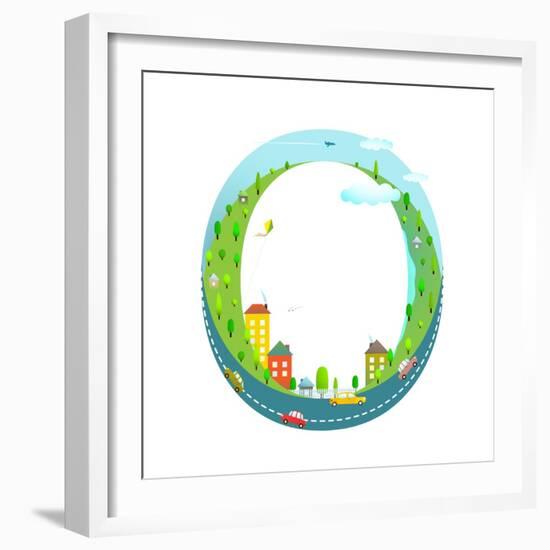 Alphabet Letter O Cartoon Flat Style for Kids. Fun Alphabet Letter for Children Boys and Girls With-Popmarleo-Framed Premium Giclee Print