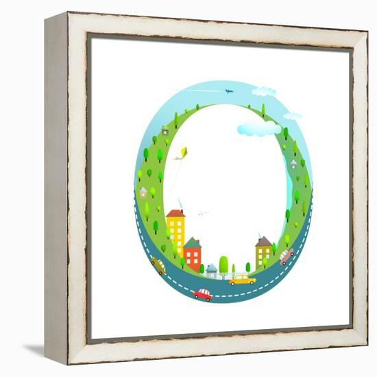 Alphabet Letter O Cartoon Flat Style for Kids. Fun Alphabet Letter for Children Boys and Girls With-Popmarleo-Framed Stretched Canvas