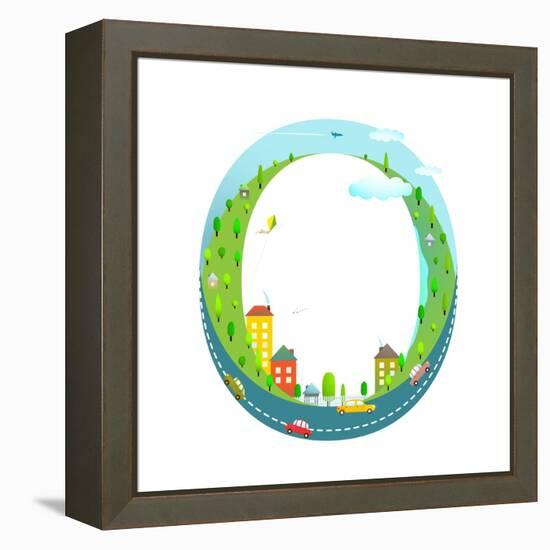 Alphabet Letter O Cartoon Flat Style for Kids. Fun Alphabet Letter for Children Boys and Girls With-Popmarleo-Framed Stretched Canvas