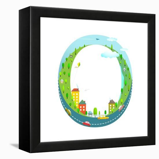 Alphabet Letter O Cartoon Flat Style for Kids. Fun Alphabet Letter for Children Boys and Girls With-Popmarleo-Framed Stretched Canvas