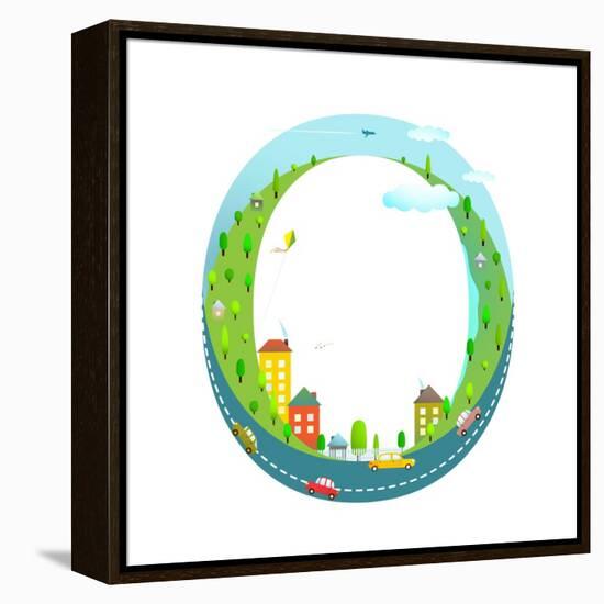 Alphabet Letter O Cartoon Flat Style for Kids. Fun Alphabet Letter for Children Boys and Girls With-Popmarleo-Framed Stretched Canvas