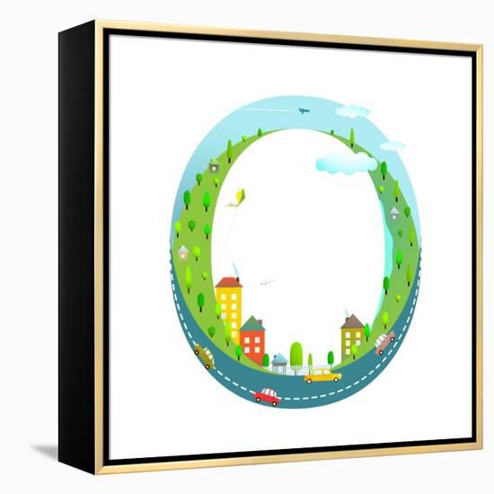 Alphabet Letter O Cartoon Flat Style for Kids. Fun Alphabet Letter for Children Boys and Girls With-Popmarleo-Framed Stretched Canvas